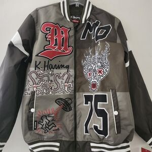 Members Only x Keith Haring Patch Bomber Jacket – Size L (Olive Green/Multicolor